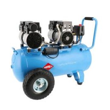Airpress Flüsterkompressor LMO 50-270 ölfrei in Blau mit zwei Aggregaten und Rädern