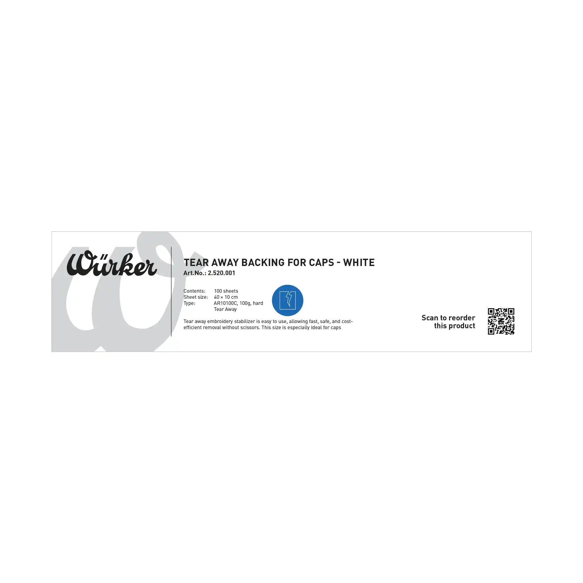 Würker Kappenvlies Hard 100 g/m² – Zuschnitt 10 x 40 cm