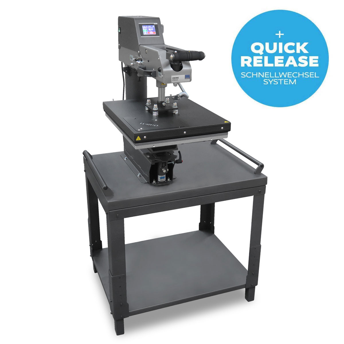 SCHULZE Swing Press 40 x 50 cm mit Druckindikator und höhenverstellbarem Untertisch