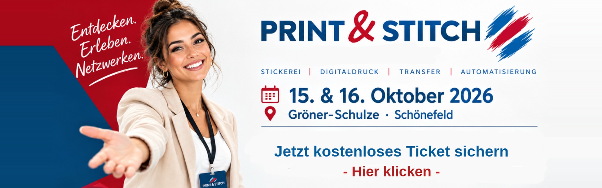 Print & Stitch 2026, 15. und 16. Oktober, Groener-Schulze Schoenefeld — kostenloses Ticket sichern